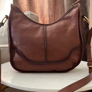 Frye Brown Lucy Zip Leather Crossbody Bag Purse Western Boho never used/ no tags